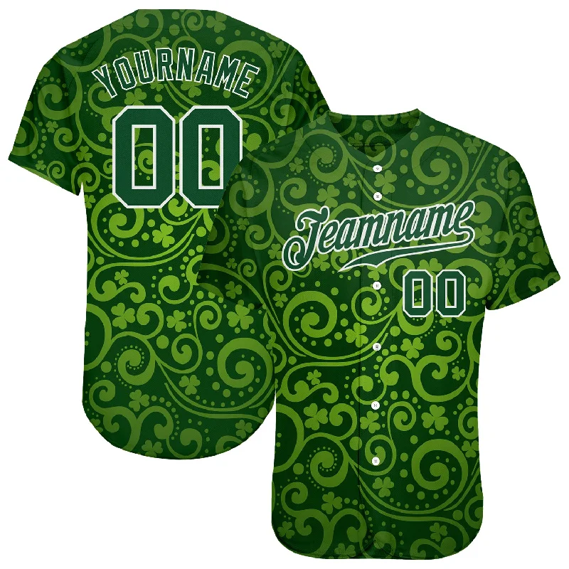 Custom Baseball Jerseys With Bold Fonts-Custom Green Green-White 3D Pattern Design Authentic St. Patrick's Day Baseball Jersey