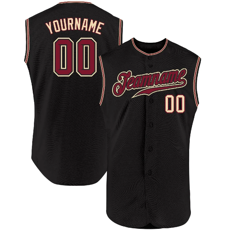 Baseball Jerseys With Custom Patch Designs-Custom Black Crimson-City Cream Authentic Sleeveless Baseball Jersey