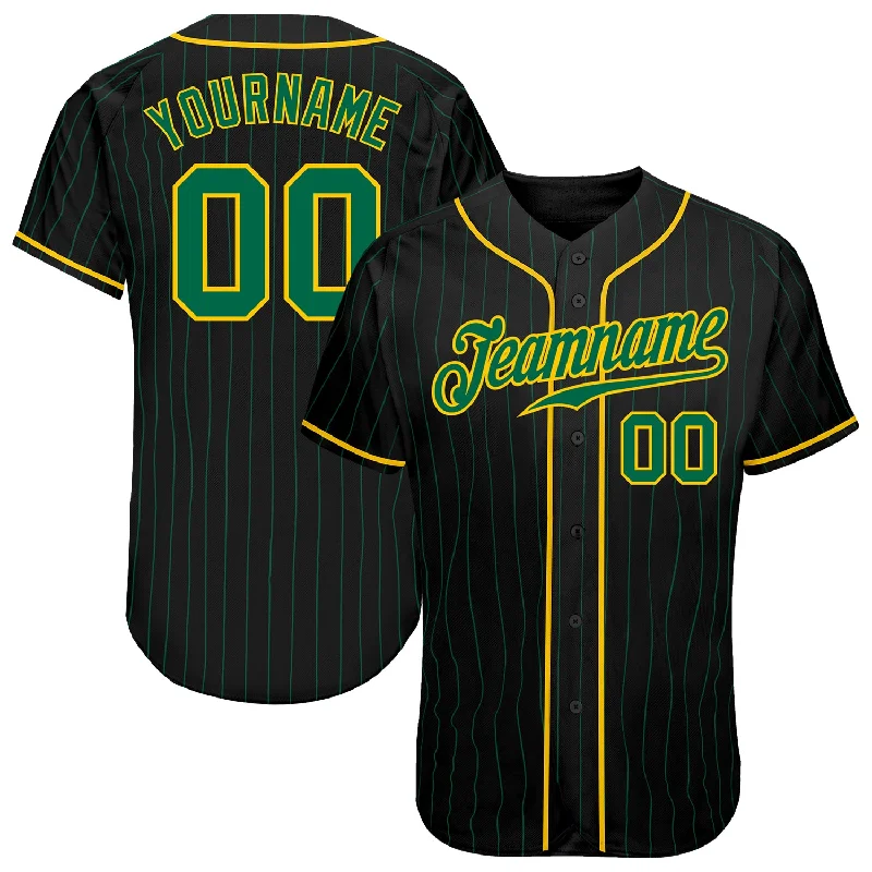 Baseball Jerseys For School Spirit Days-Custom Black Kelly Green Pinstripe Kelly Green-Gold Authentic Baseball Jersey