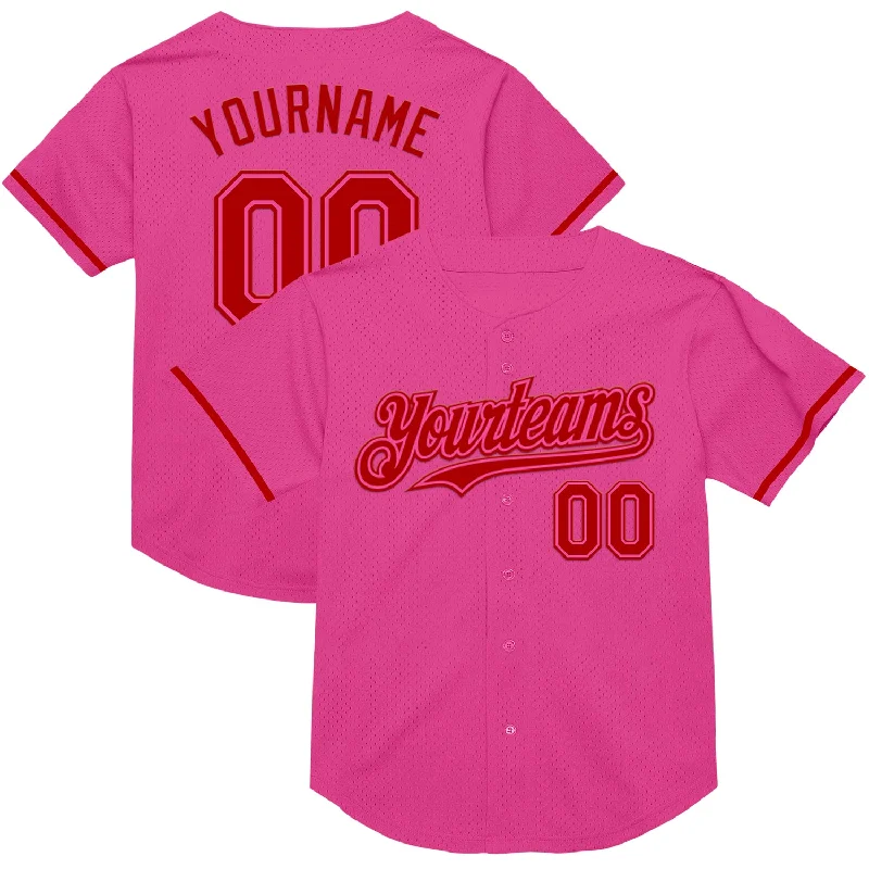 Personalized Baseball Jerseys For Players-Custom Pink Red Mesh Authentic Throwback Baseball Jersey