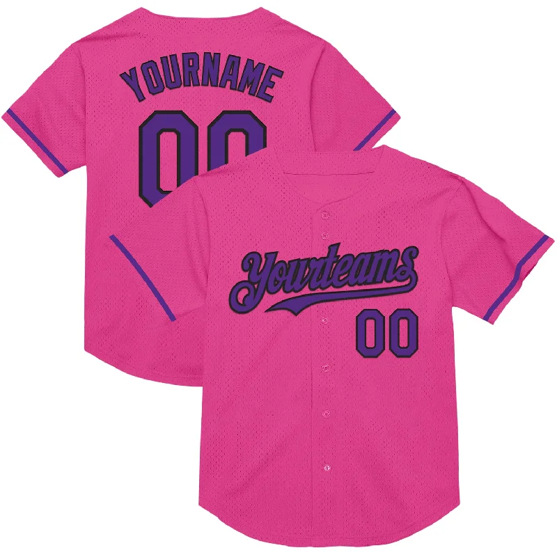 Custom Baseball Jerseys For Special Events-Custom Pink Purple-Black Mesh Authentic Throwback Baseball Jersey