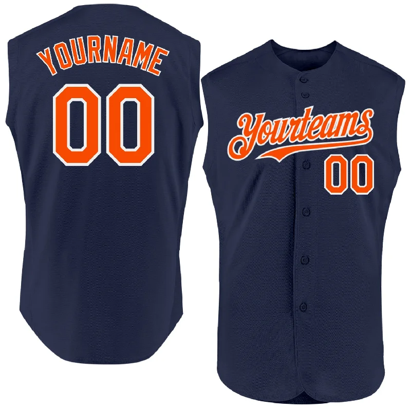 Personalized Baseball Jerseys For College Events-Custom Navy Orange-White Authentic Sleeveless Baseball Jersey