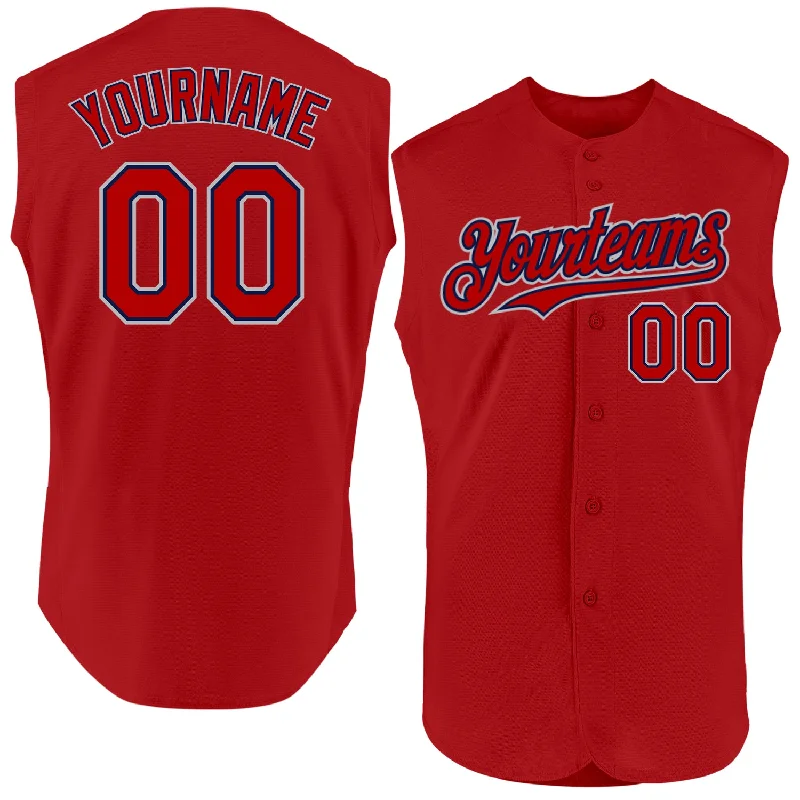 Personalized Baseball Jerseys For Player Gifts-Custom Red Navy-Gray Authentic Sleeveless Baseball Jersey