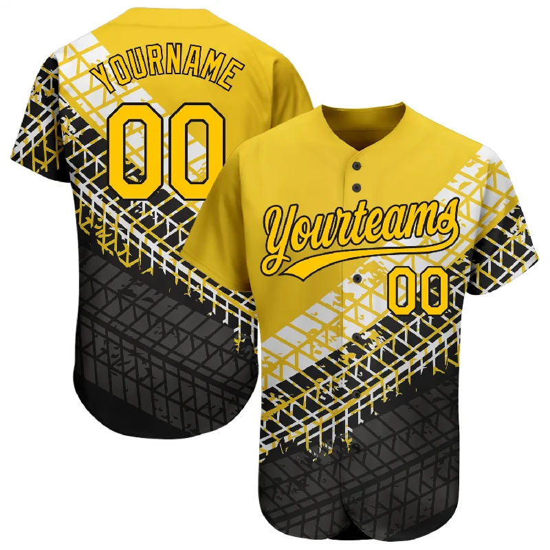 Personalized Baseball Jerseys For Community Teams-Custom Gold Gold-Black 3D Pattern Design Authentic Baseball Jersey