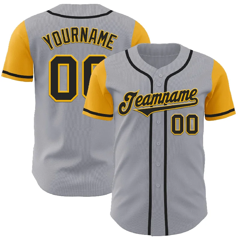 Baseball Jerseys For Custom Designs & Printing-Custom Gray Black-Gold Authentic Two Tone Baseball Jersey