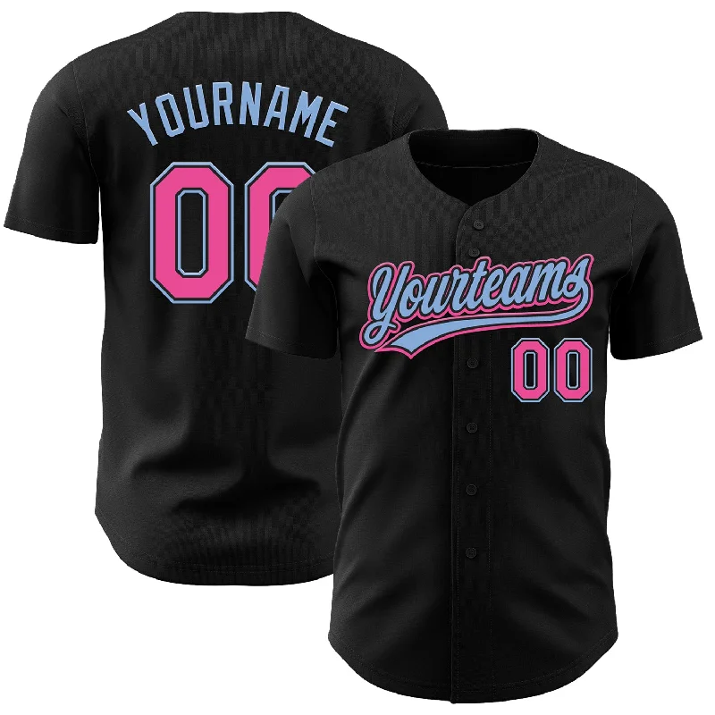 Baseball Jerseys With Embroidered Player Numbers-Custom Black Pink-Light Blue Authentic Baseball Jersey