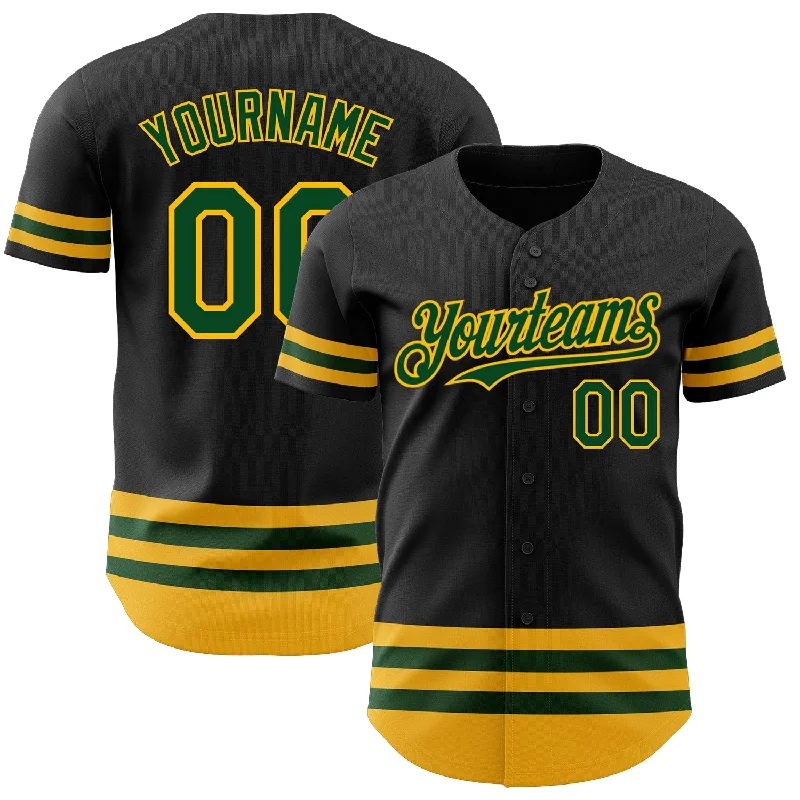 Baseball Jerseys With Team Logos & Custom Names-Custom Black Green-Gold Line Authentic Baseball Jersey