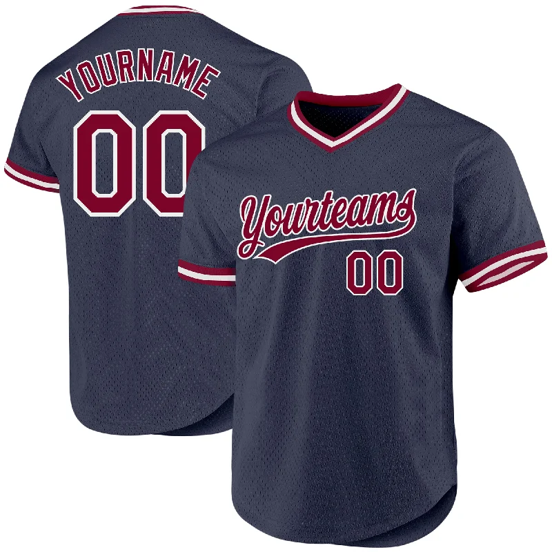 Custom Baseball Jerseys For International Teams-Custom Navy Maroon-White Authentic Throwback Baseball Jersey