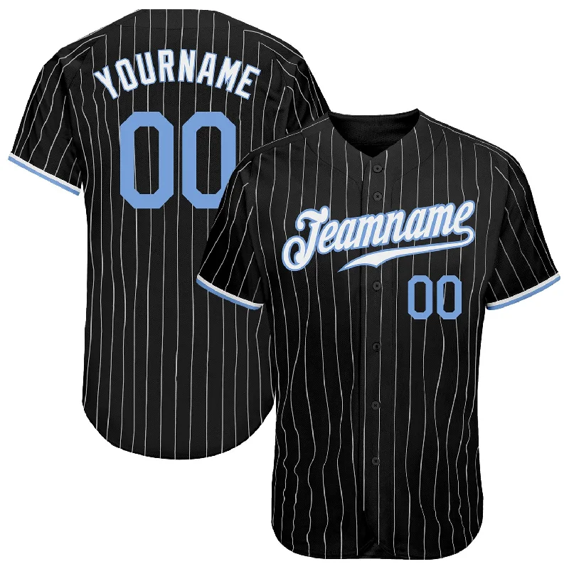 Custom Baseball Jerseys For Schools & Colleges-Custom Black White Pinstripe Light Blue-White Authentic Baseball Jersey