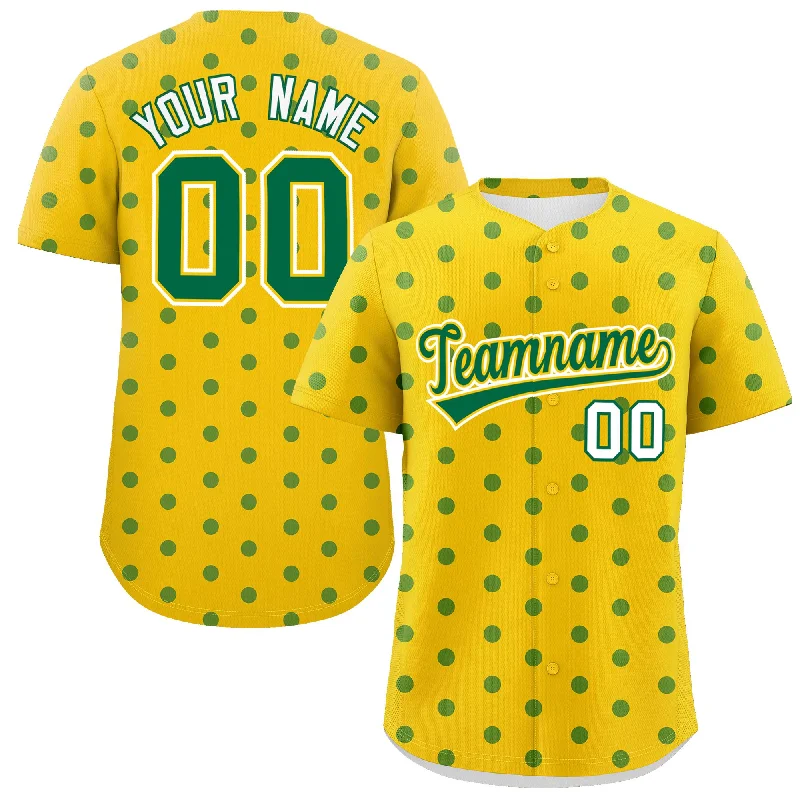 Personalized Baseball Jerseys For High School Teams-Custom Gold Kelly Green Personalized Polka Dot Graffiti Pattern Authentic Baseball Jersey