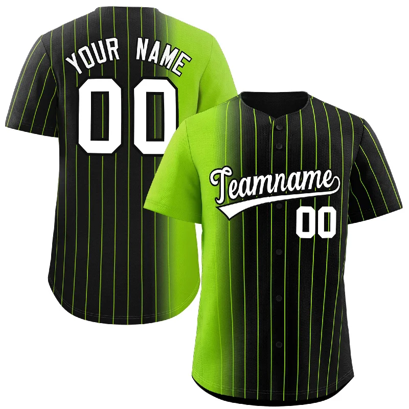 Personalized Baseball Jerseys For Group Orders-Custom Black Neon Green Pinstripe Personalized Gradient Authentic Baseball Jersey