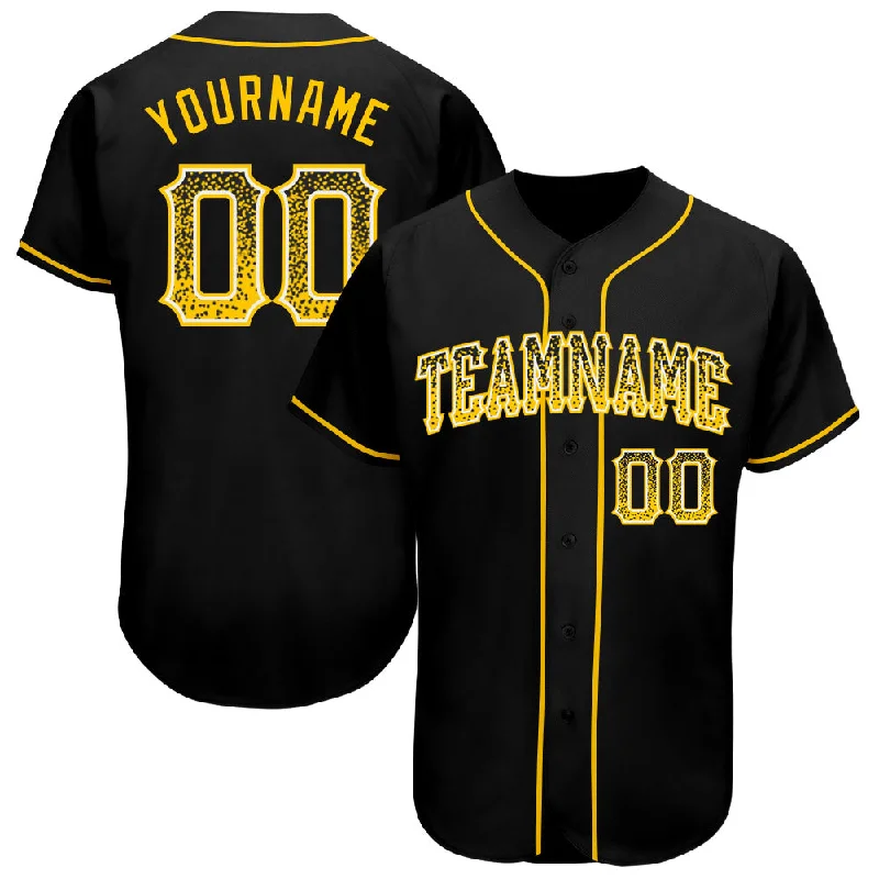 Custom Baseball Jerseys With Sponsor Logos-Custom Black Gold-White Authentic Drift Fashion Baseball Jersey