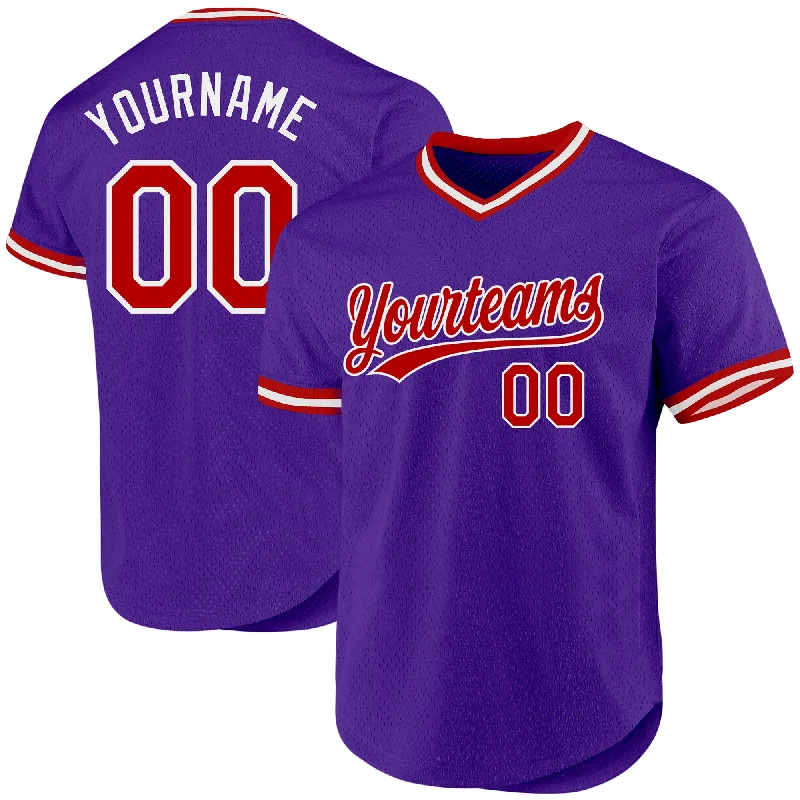 Baseball Jerseys With Embroidered Player Numbers-Custom Purple Red-White Authentic Throwback Baseball Jersey