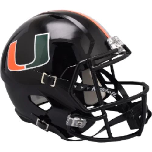 Personalized Rugby Helmets For Youth-Miami Hurricanes Full Size Replica Speed Football Helmet Black - NCAA