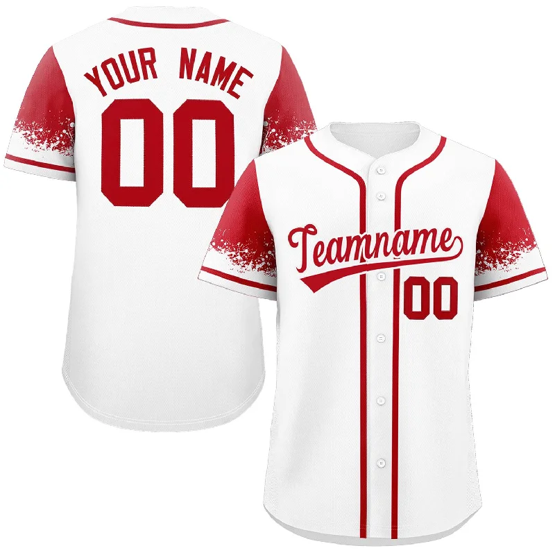 Custom Baseball Jerseys For Alumni Games-Custom White Red Personalized Raglan Sleeves Design Authentic Baseball Jersey