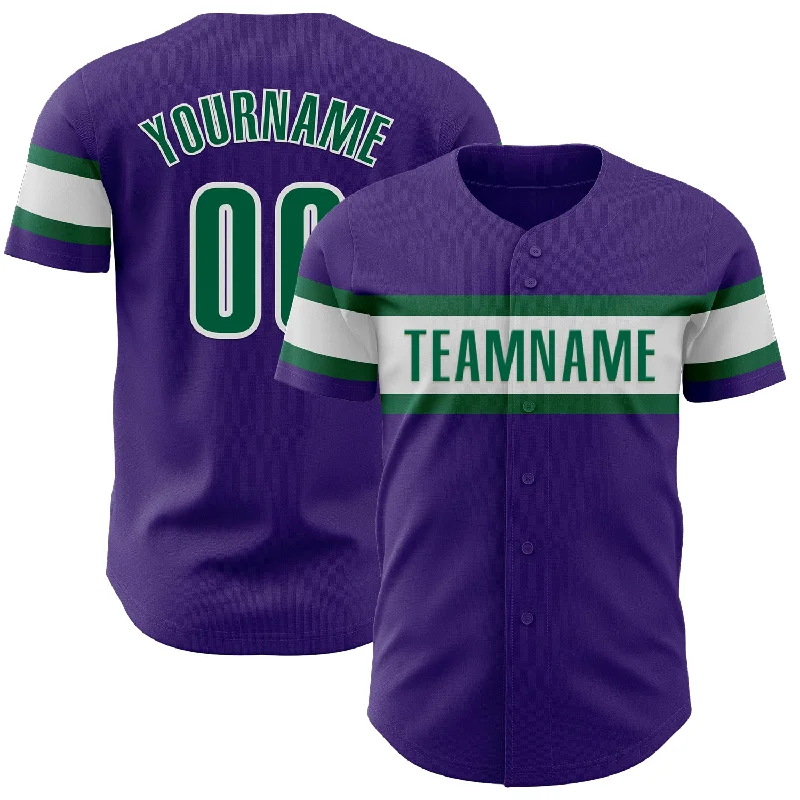 Custom Baseball Jerseys For School Sports Events-Custom Purple Kelly Green-White Authentic Baseball Jersey