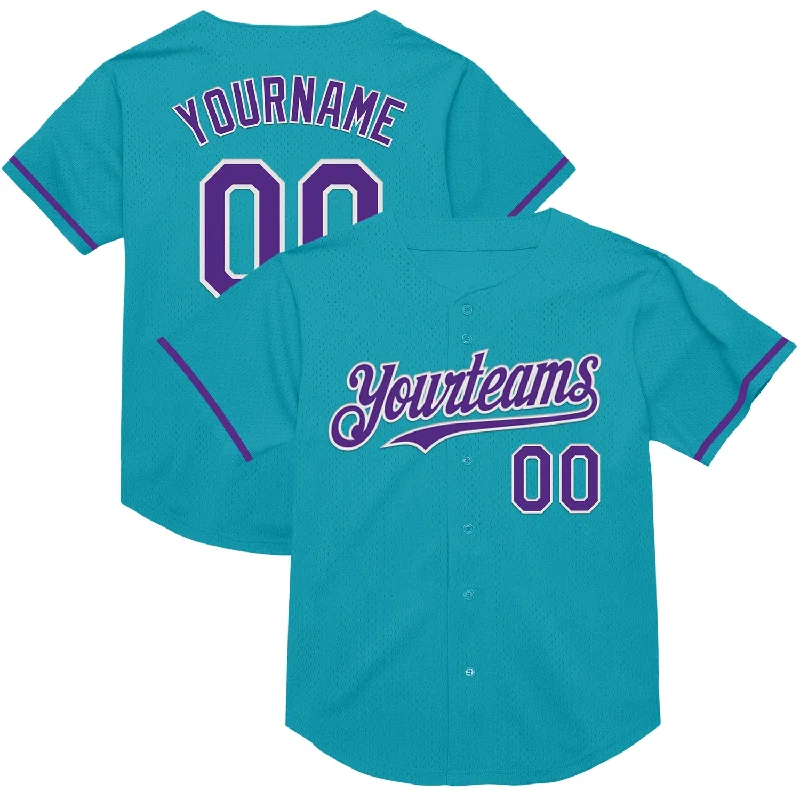 Baseball Jerseys For Personalized Team Apparel-Custom Teal Purple-White Mesh Authentic Throwback Baseball Jersey