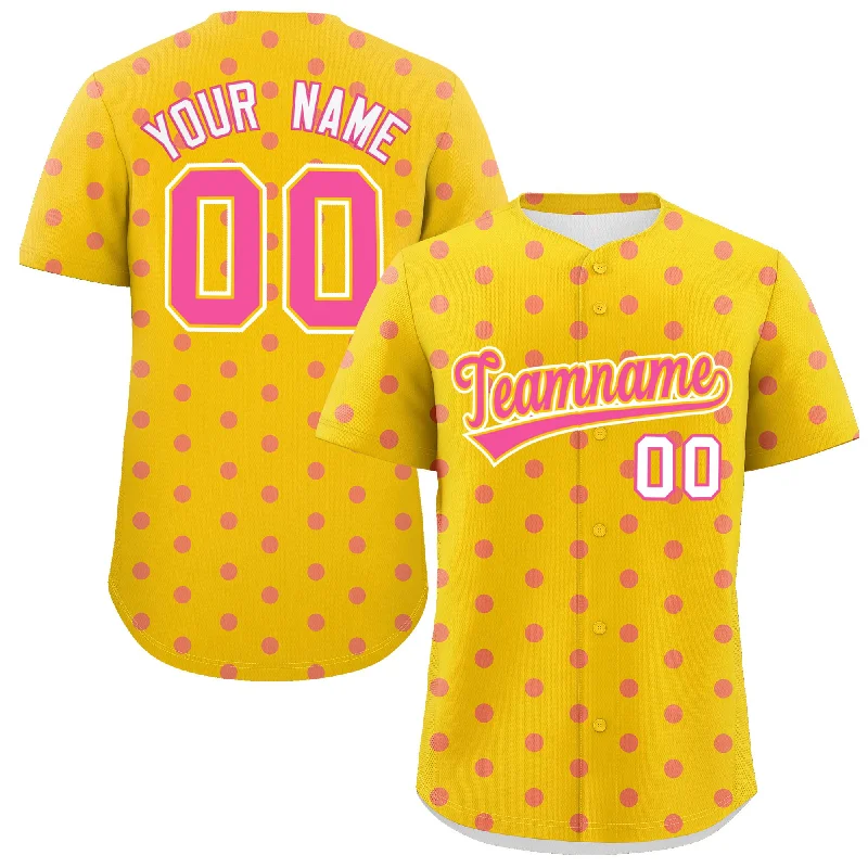 Baseball Jerseys With Team Logos & Custom Names-Custom Gold Pink Personalized Polka Dot Graffiti Pattern Authentic Baseball Jersey