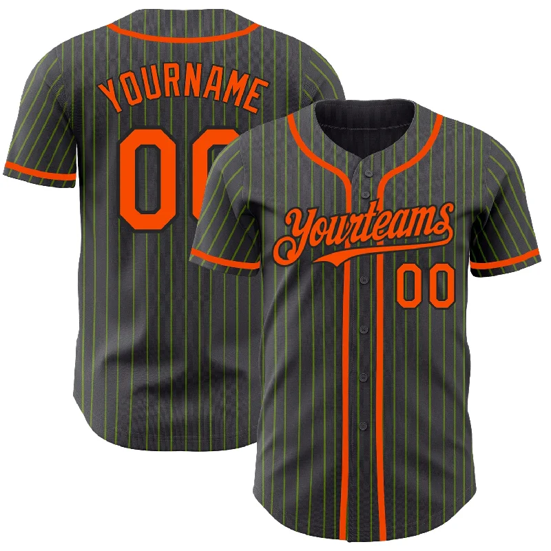 Personalized Baseball Jerseys For School Spirit-Custom Steel Gray Neon Green Pinstripe Orange-Black Authentic Baseball Jersey