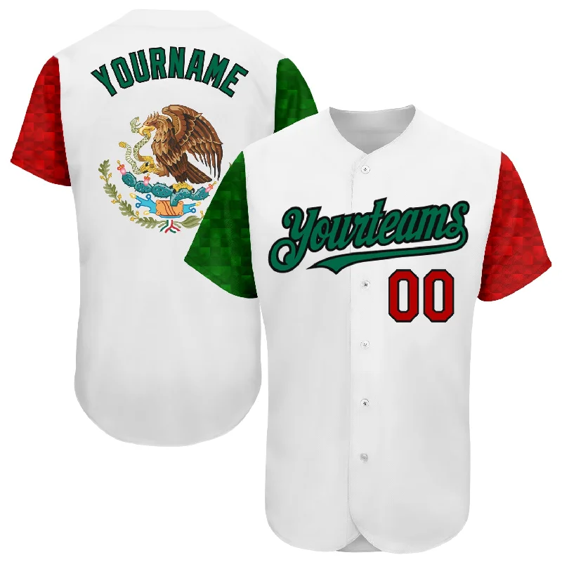 Personalized Baseball Jerseys For Family Teams-Custom White Red Kelly Green-Black 3D Mexican Flag Authentic Baseball Jersey