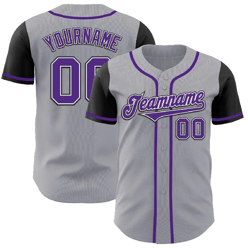 Custom Baseball Jerseys For Major Events-Custom Gray Purple-Black Authentic Two Tone Baseball Jersey