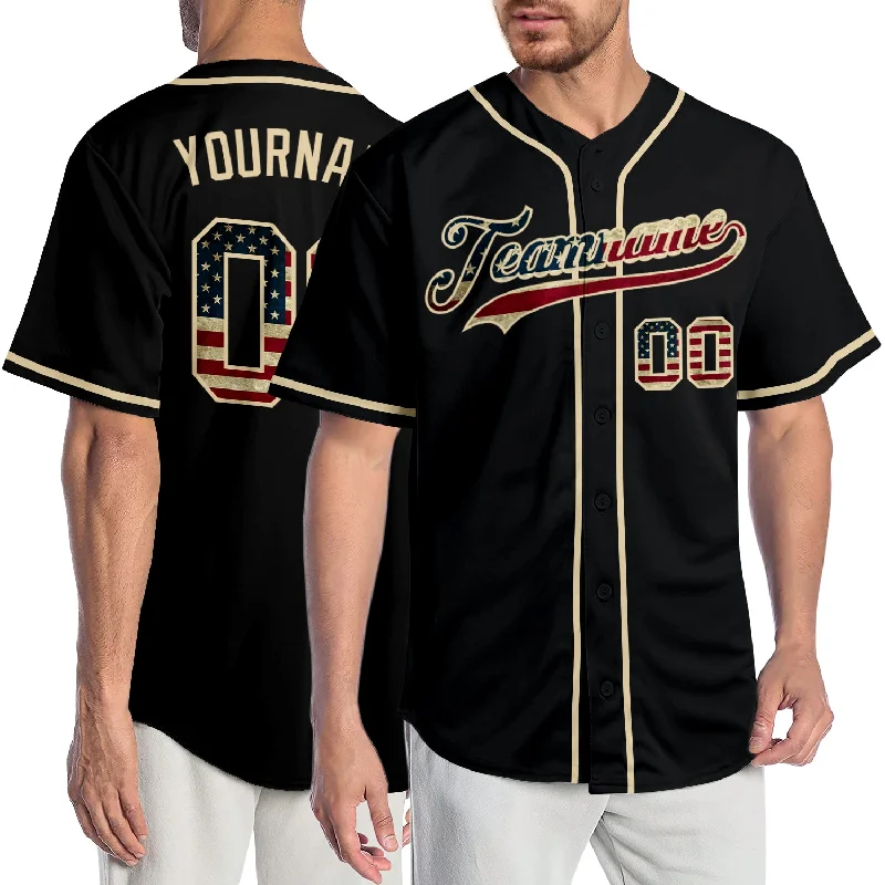 Baseball Jerseys For Professional Events-Custom Black Vintage USA Flag-Cream Authentic Baseball Jersey