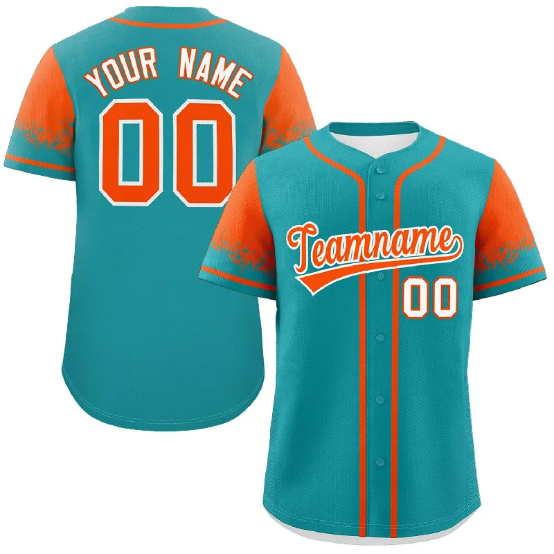 Custom Baseball Jerseys For Local Fans-Custom Aqua Orange Personalized Raglan Sleeves Design Authentic Baseball Jersey