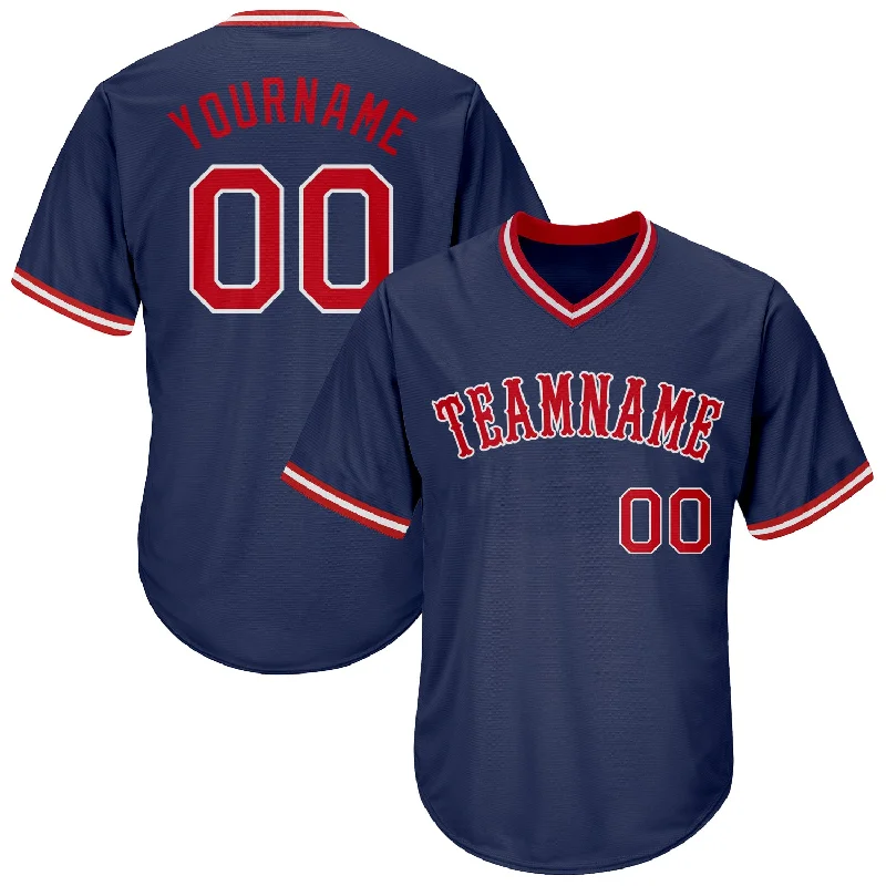 Custom Baseball Jerseys For Competitive Leagues-Custom Navy Red-White Authentic Throwback Rib-Knit Baseball Jersey Shirt