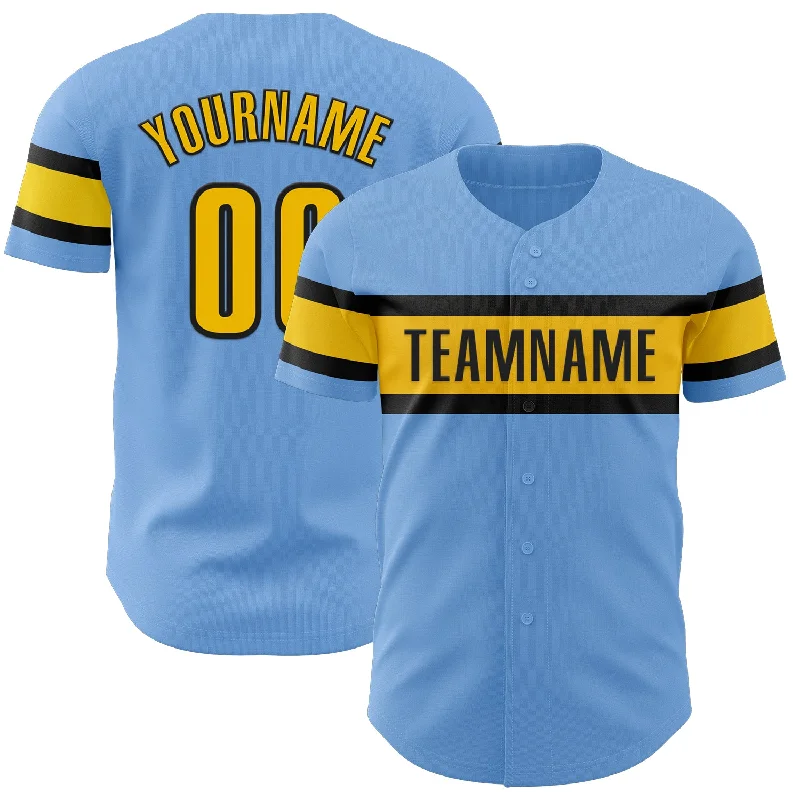 Personalized Baseball Jerseys For Family Teams-Custom Light Blue Yellow-Black Authentic Baseball Jersey