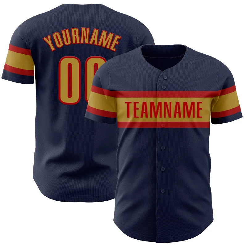 Personalized Baseball Jerseys For Special Gifts-Custom Navy Old Gold-Red Authentic Baseball Jersey