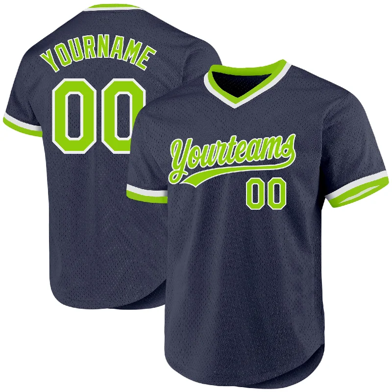 Custom Baseball Jerseys For Special Requests-Custom Navy Neon Green-White Authentic Throwback Baseball Jersey