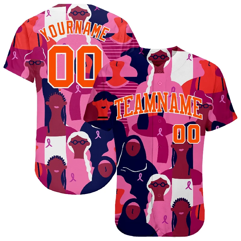 Baseball Jerseys For Youth Camps & Leagues-Custom 3D Pink Ribbon Breast Cancer Awareness Month Women Health Care Support Authentic Baseball Jersey