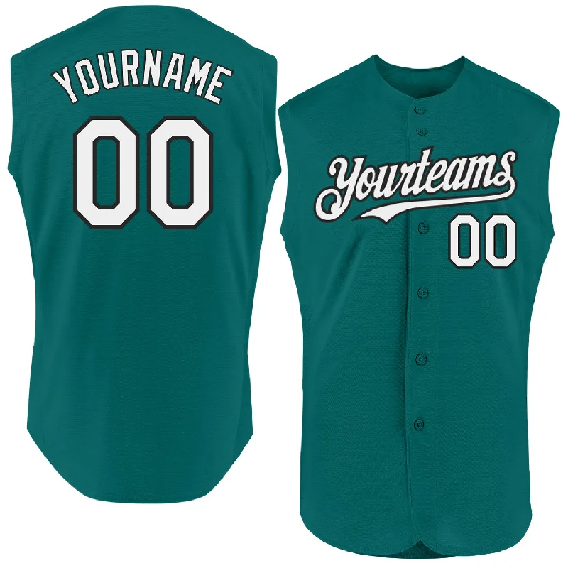 Personalized Baseball Jerseys For Tournament Events-Custom Teal White-Black Authentic Sleeveless Baseball Jersey