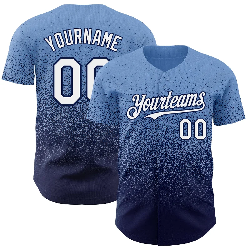 Personalized Baseball Jerseys For Player Participation-Custom Powder Blue White-Navy Authentic Fade Fashion Baseball Jersey