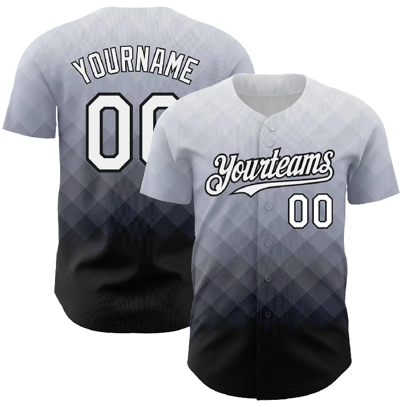 Custom Baseball Jerseys With Custom Fit-Custom Gray White-Black 3D Pattern Design Square Authentic Baseball Jersey