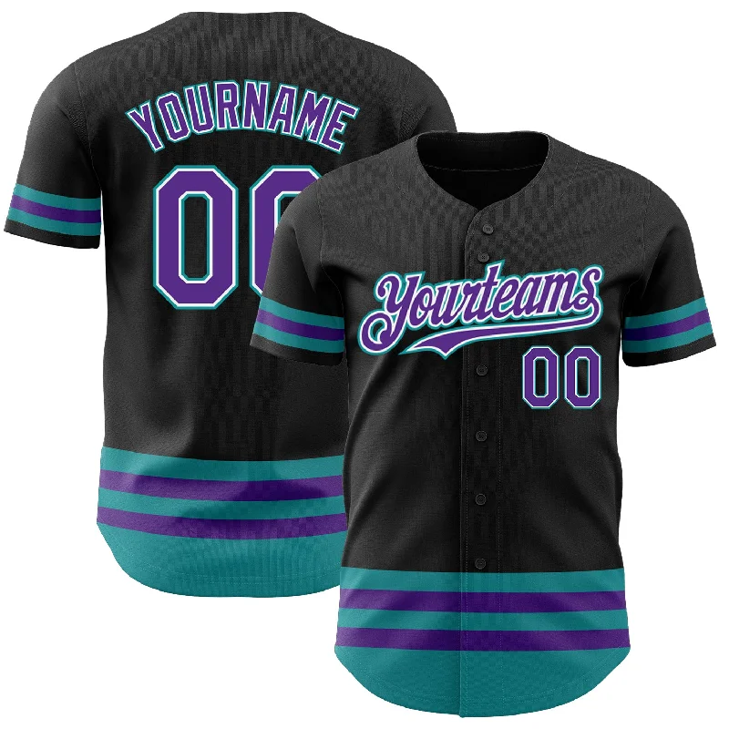 Personalized Baseball Jerseys For Regional Competitions-Custom Black Purple-Teal Line Authentic Baseball Jersey