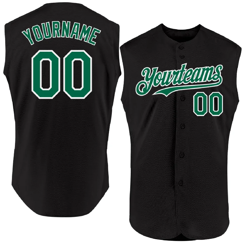 Baseball Jerseys For School Competitions-Custom Black Kelly Green-White Authentic Sleeveless Baseball Jersey