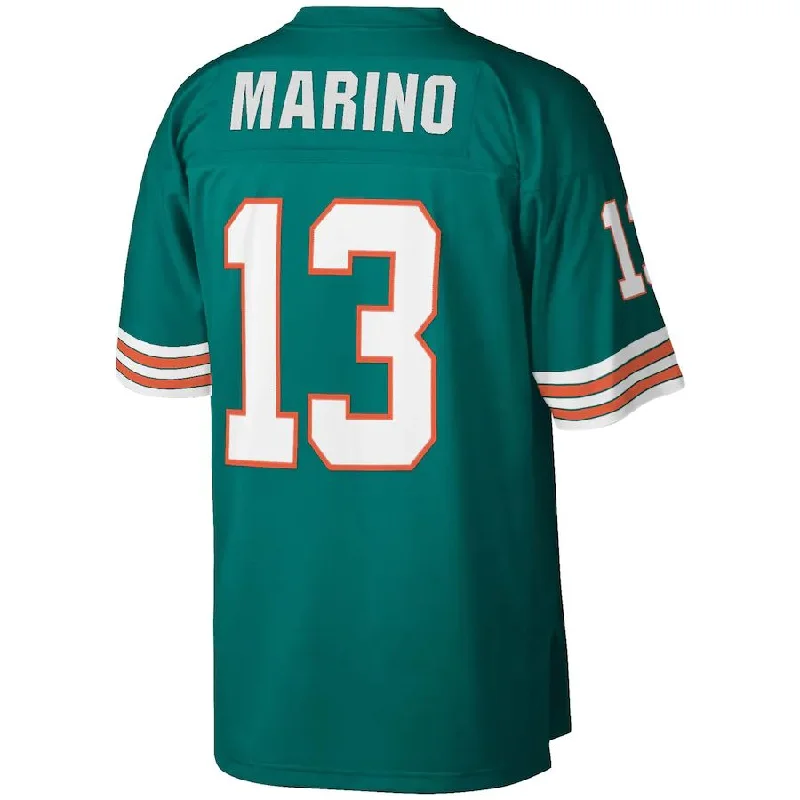 Rugby Jerseys With Custom Logos & Emblems-M.Dolphins #13 Dan Marino Mitchell & Ness Aqua 1984 Legacy Replica Jersey Stitched American Football Jerseys