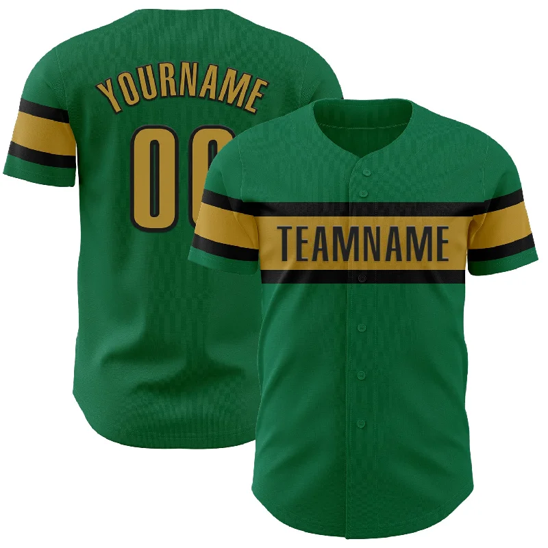 Personalized Baseball Jerseys For Supporters-Custom Kelly Green Old Gold-Black Authentic Baseball Jersey