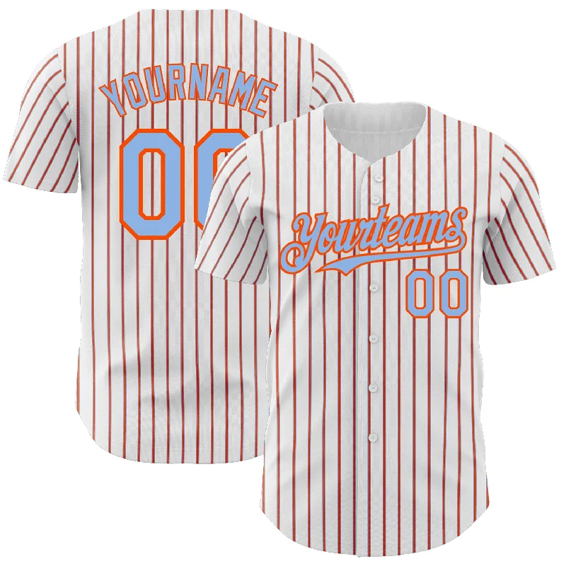 Baseball Jerseys For Professional Events-Custom White (Light Blue Orange Pinstripe) Light Blue-Orange Authentic Baseball Jersey