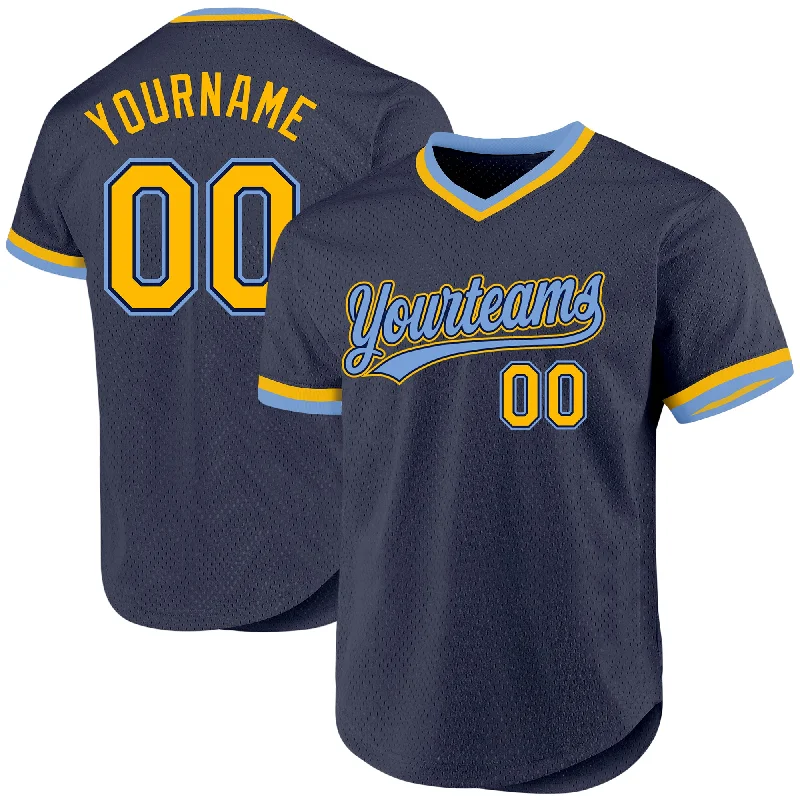 Personalized Baseball Jerseys For Fundraisers-Custom Navy Gold-Light Blue Authentic Throwback Baseball Jersey