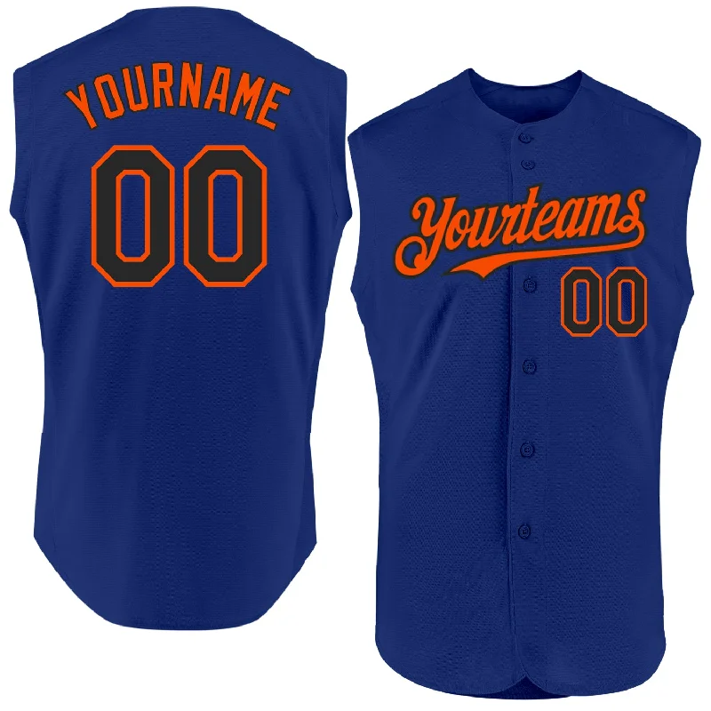 Personalized Baseball Jerseys For School Events-Custom Royal Black-Orange Authentic Sleeveless Baseball Jersey