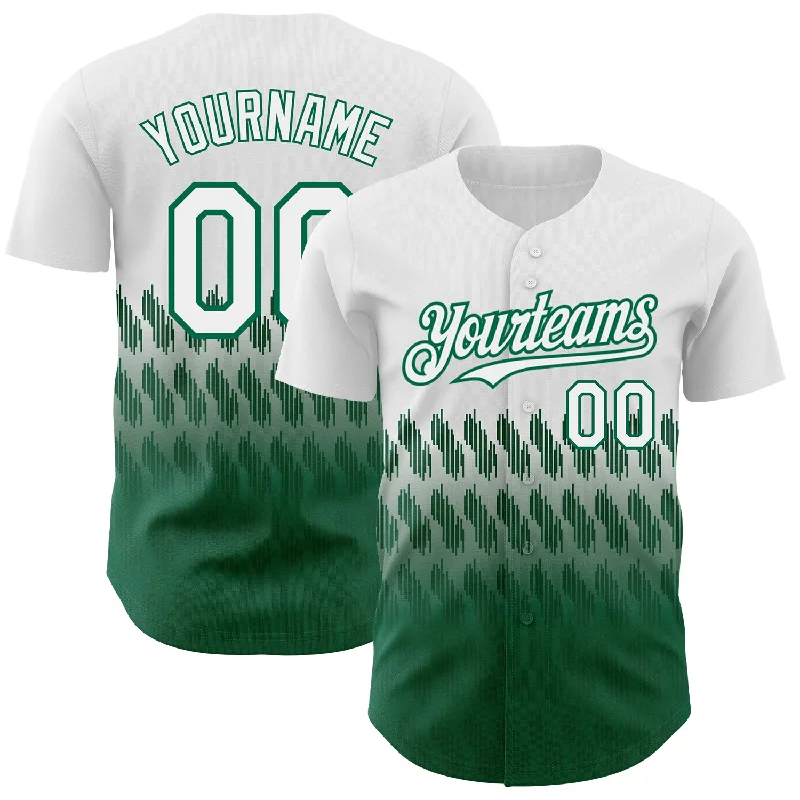 Personalized Baseball Jerseys For Group Customization-Custom White Kelly Green 3D Pattern Design Lines Authentic Baseball Jersey