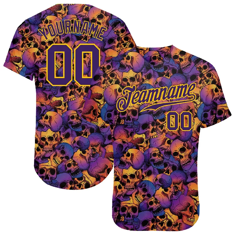 Custom Baseball Jerseys For Award Ceremonies-Custom 3D Pattern Halloween Skulls Authentic Baseball Jersey