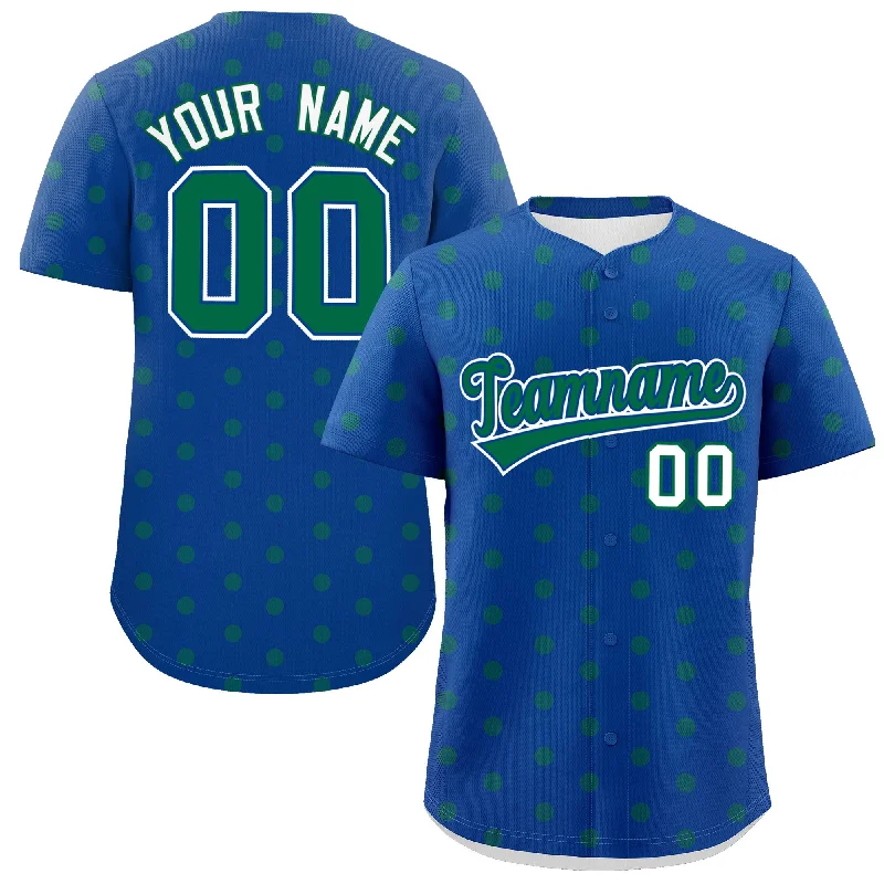 Custom Baseball Jerseys For Supporter Gifts-Custom Royal Kelly Green Personalized Polka Dot Graffiti Pattern Authentic Baseball Jersey