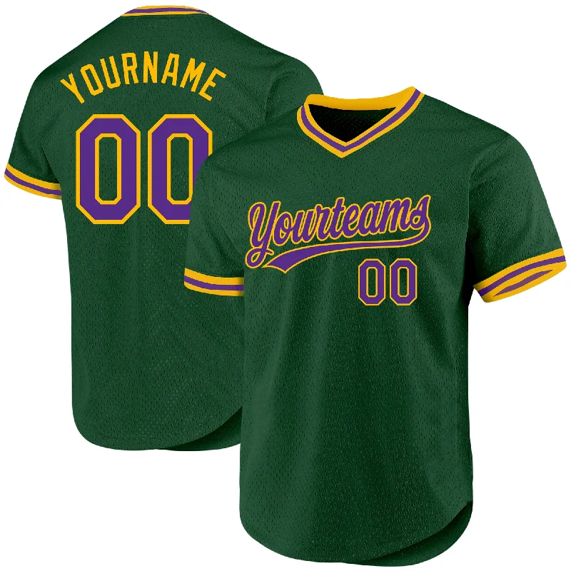 Personalized Baseball Jerseys For Youth Competitions-Custom Green Purple-Gold Authentic Throwback Baseball Jersey