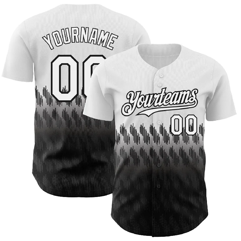 Custom Baseball Jerseys With Sponsor Logos-Custom White Black 3D Pattern Design Lines Authentic Baseball Jersey