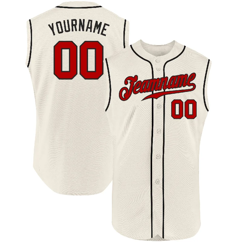 Baseball Jerseys For Local Supporter Events-Custom Cream Red-Black Authentic Sleeveless Baseball Jersey