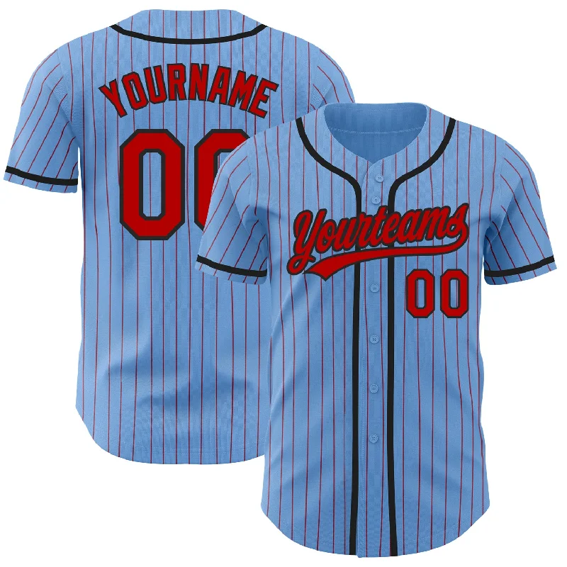 Baseball Jerseys For Local Rugby Clubs-Custom Light Blue Red Pinstripe Black Authentic Baseball Jersey