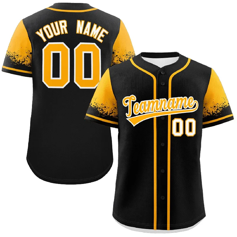 Custom Baseball Jerseys For Seasonal Leagues-Custom Black Yellow Personalized Raglan Sleeves Design Authentic Baseball Jersey